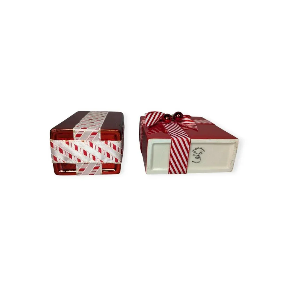 Christmas Presents Red & White Rectangle Ceramic Planters Set of 2